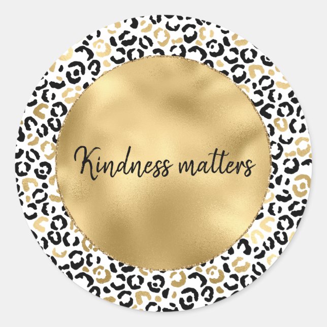 Sticker Rond Gold Black Glam Empreinte de léopard personnalisé (Devant)