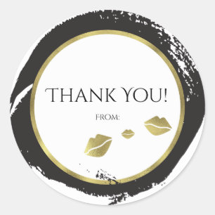 Sticker Rond Gold & Black Lips Kiss Chic Modern Glam Beauté