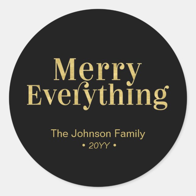 Sticker Rond Gold & Black Modern Joyeux Tout Noël (Devant)