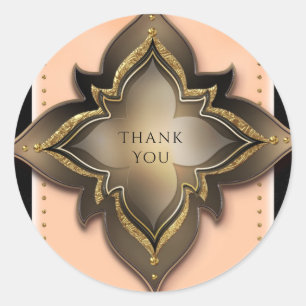 Sticker Rond Gold Black Peach Exotic Flower Party préféré