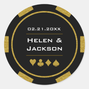 Sticker Rond Gold Black Poker Chip Las Vegas Casino Mariage