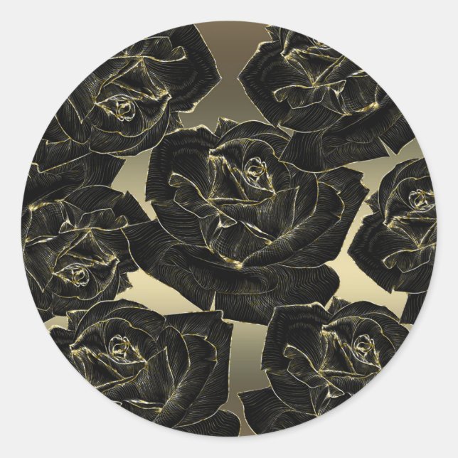 Sticker Rond Gold & Black Rose Glam Elegant Classy Chic Party (Devant)