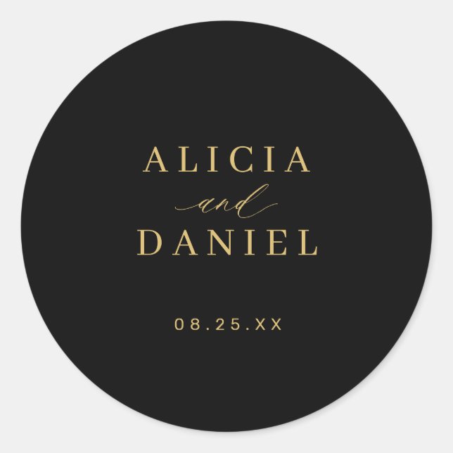 Sticker Rond Gold black simple minimalist elegant wedding (Devant)