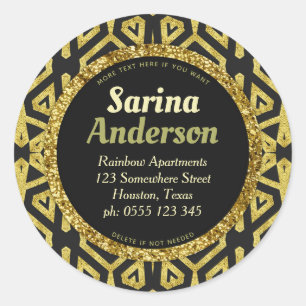 Sticker Rond Gold Black Sparkle Bold Motif Adresse de retour