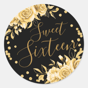 Sticker Rond Gold Black Sweet 16 Anniversaire Parties scintilla