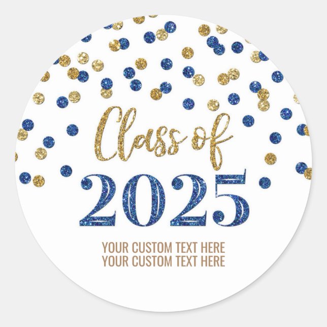 Sticker Rond Gold Blue Confetti Graduation 2025 (Devant)
