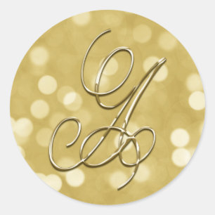 Sticker Rond Gold Bokeh Monogram A Seal Faire-part de mariage