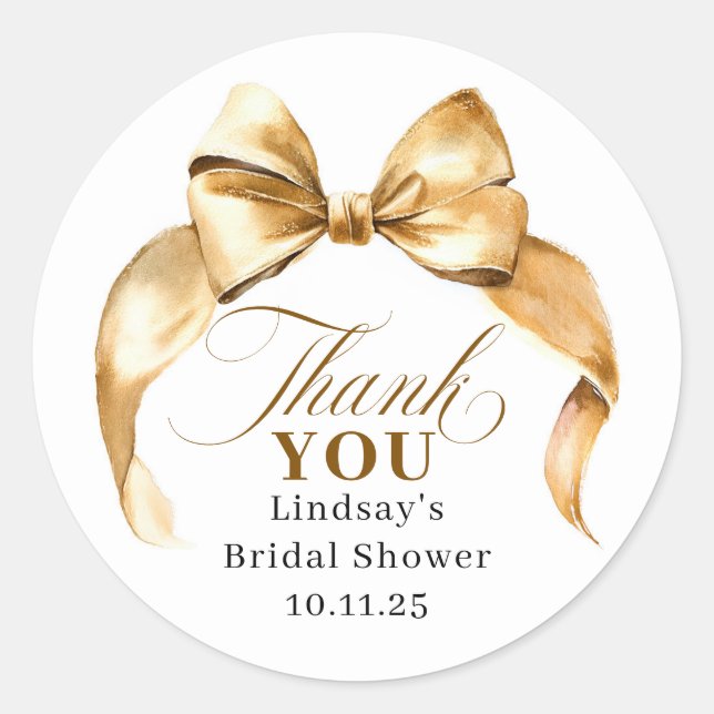 Sticker Rond Gold Bow Favors Bridal Shower Thank You  (Devant)