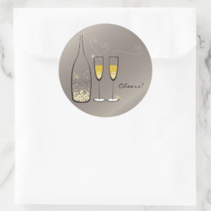 Sticker Rond Gold Bubbly Champagne Cheers Soirée de mariage élé