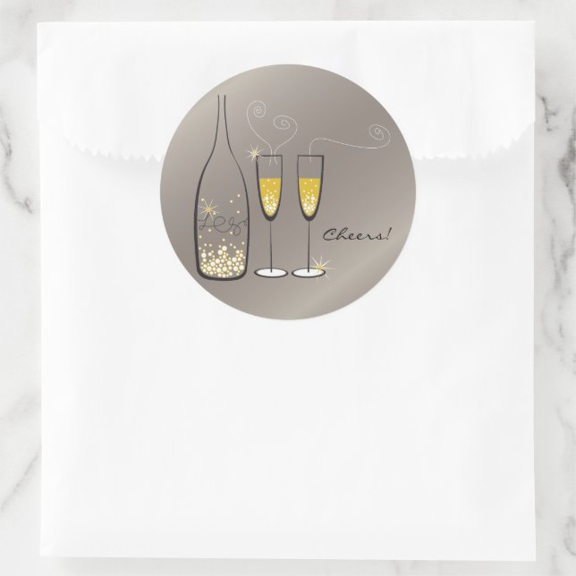 Sticker Rond Gold Bubbly Champagne Cheers Soirée de mariage élé (Sac)