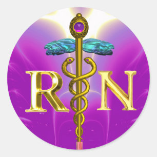 Sticker Rond GOLD CADUCEUS SYMBOLE INFIRMIÈRE ENREGISTRÉ Purple