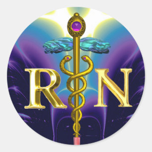 Sticker Rond GOLD CADUCEUS SYMBOLE INFIRMIÈRE INSCRIT Bleu pour