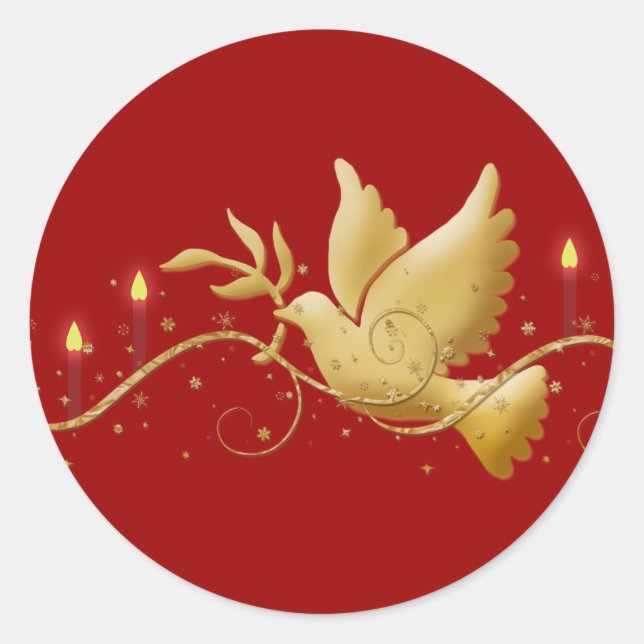 Sticker Rond Gold Christmas colombe paix élégante (Devant)