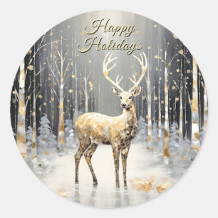 Sticker Rond Gold Christmas Reindeer Holiday Classic Round