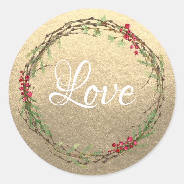 Sticker Rond Gold Christmas Wreath Love (Devant)