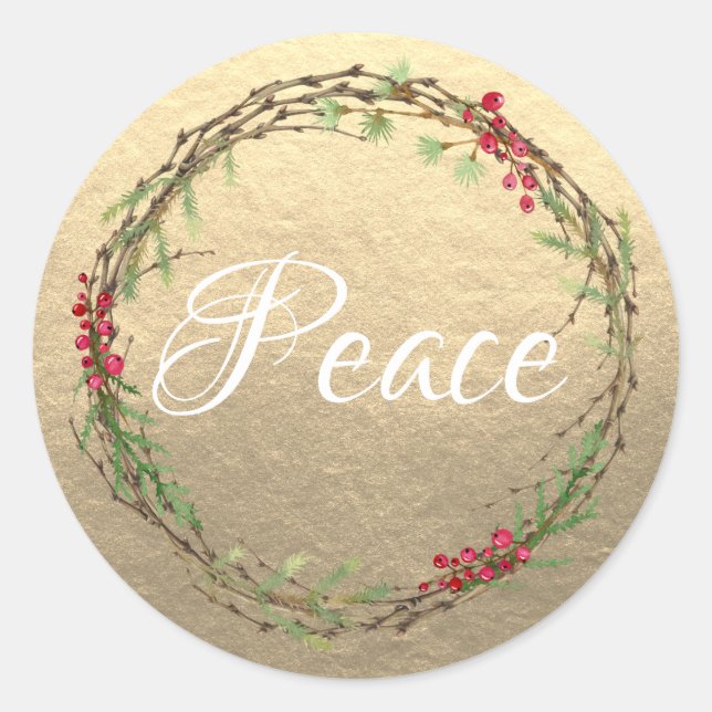 Sticker Rond Gold Christmas Wreath Peace (Devant)