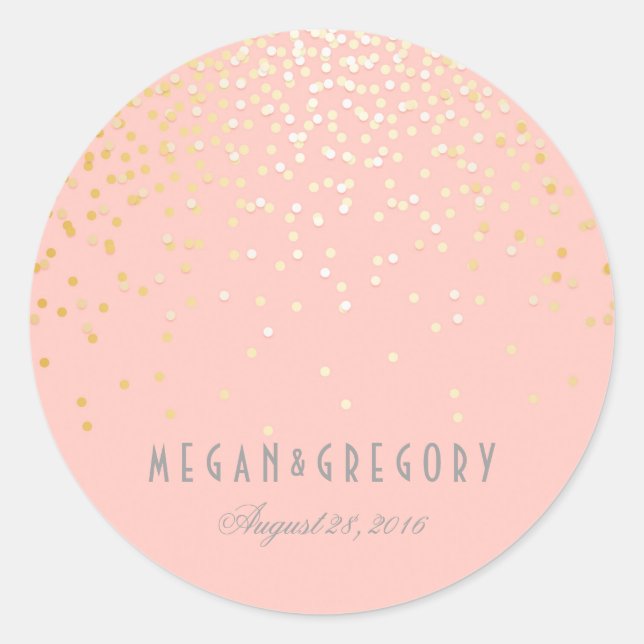 Sticker Rond Gold Confetti Blush Mariage rose (Devant)