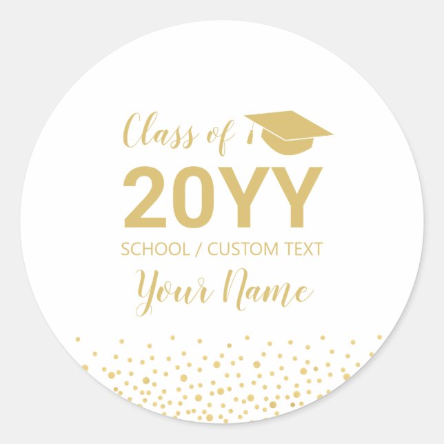 Sticker Rond Gold Confetti Classe de 2022 Graduation Party Favo (Devant)