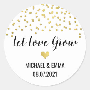 Sticker Rond Gold Confetti Coeur laisser l'amour croître