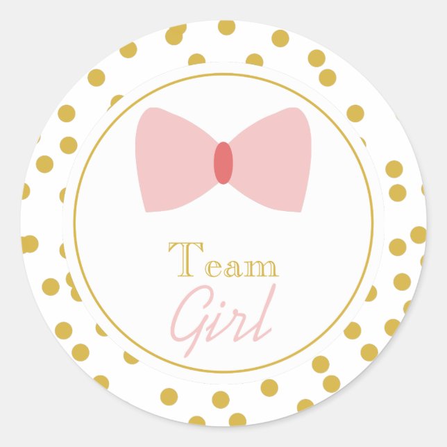 Sticker Rond Gold Confetti Genre Révéler Bow Team Girl (Devant)