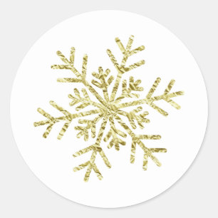 Sticker Rond Gold Crinkle Winter Wonderland Snowflake élégant