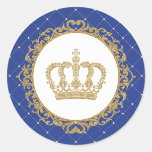 Sticker Rond Gold Crown Royal Blue Baby Prince 1er anniversaire