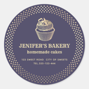 Sticker Rond Gold cupcakes et gâteries maison classe emballage