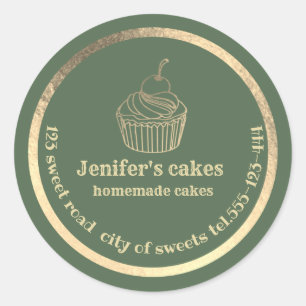 Sticker Rond Gold cupcakes maison et gâteries emballage Classi