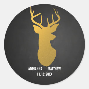 Sticker Rond Gold Deer / Antler Chalkboard Mariage