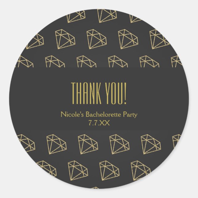 Sticker Rond Gold Diamond Design moderne Bachelorette Favoriser (Devant)