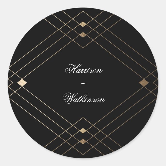 Sticker Rond Gold Diamond noir Géométrique Mariage Gatsby (Devant)