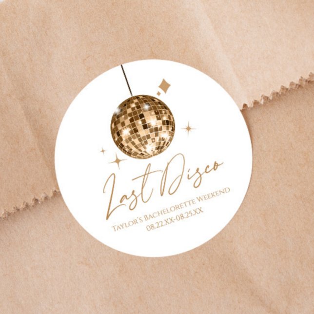 Sticker Rond Gold Disco Ball Dernière Disco Bachelorette Party (Créateur téléchargé)