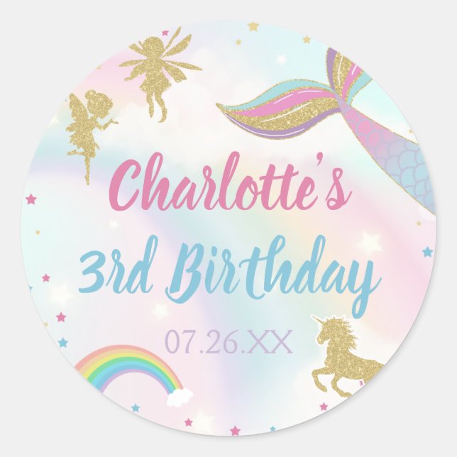 Sticker Rond Gold Dust Magique Unicorn Fairy Mermaid Anniversai (Devant)