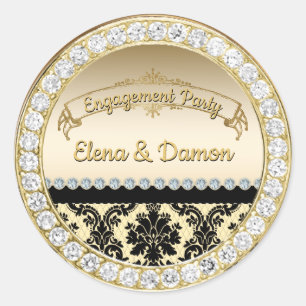 Sticker Rond Gold Elegant Damask & Diamonds