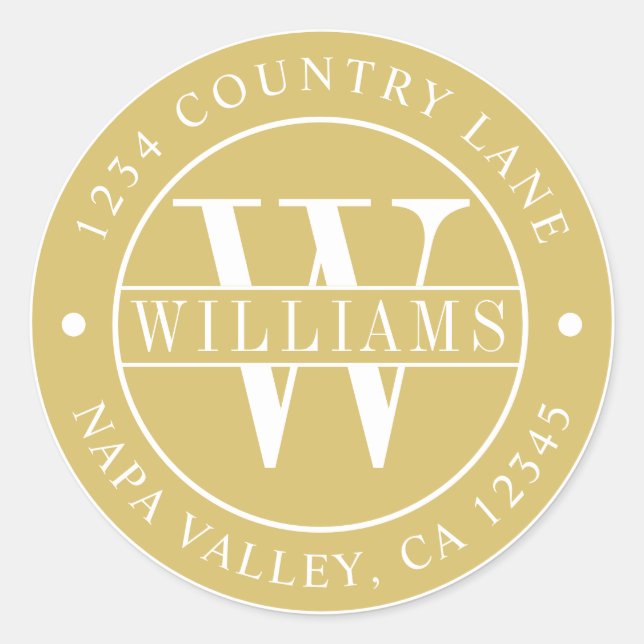 Sticker Rond Gold Elegant Monogramme Adresse de retour (Devant)