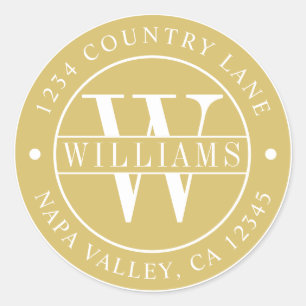 Sticker Rond Gold Elegant Monogramme Adresse de retour