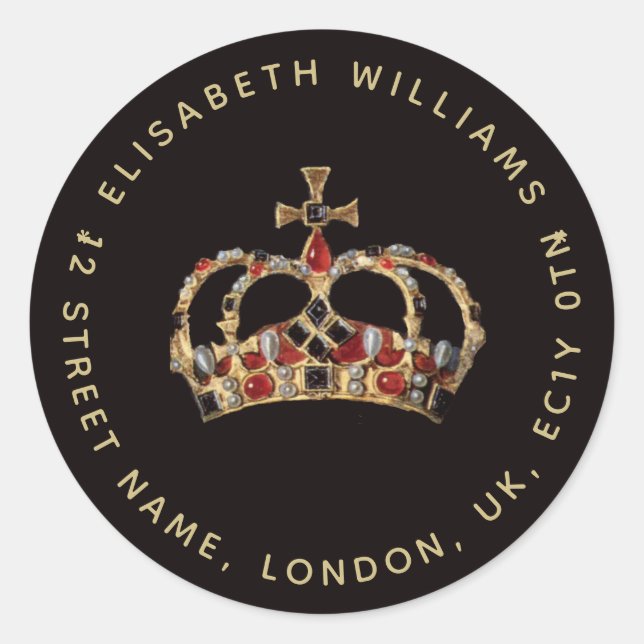 Sticker Rond Gold English Crown Elisabeth I Adresse circulaire (Devant)