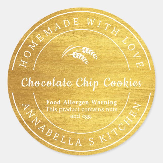 Sticker Rond Gold fait maison avec Amour Aliments Allergen Aver (Devant)