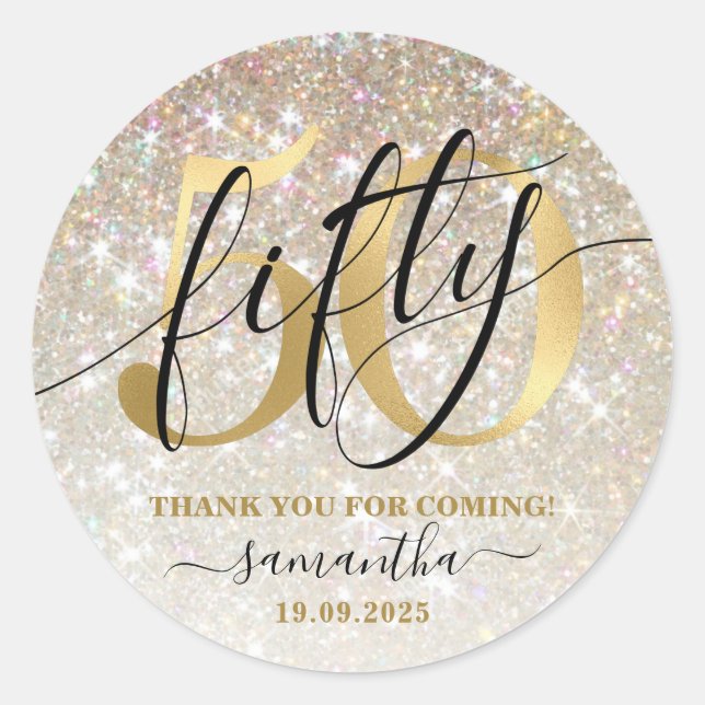 Sticker Rond Gold Faux Parties scintillant & Foil 50e anniversa (Devant)