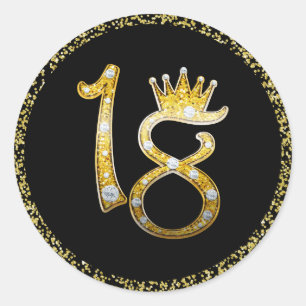 Sticker Rond Gold Faux Parties scintillant Glam Crown Diamond B
