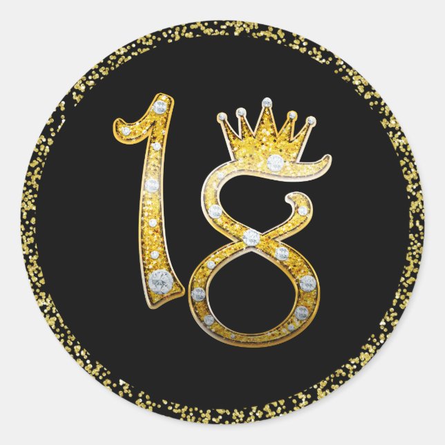 Sticker Rond Gold Faux Parties scintillant Glam Crown Diamond B (Devant)