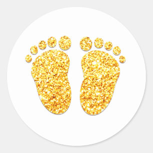 Sticker Rond Gold Feet Baby shower Party Favoriser Merci Blanc