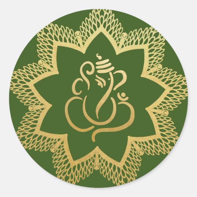 Sticker Rond Gold Festive Ganesh | Indian God Green (Devant)