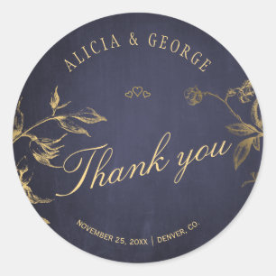 Sticker Rond Gold feuillage élégant marine merci mariage