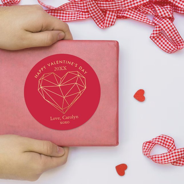 Sticker Rond Gold Foil Coeur géométrique Saint-Valentin (Créateur téléchargé)
