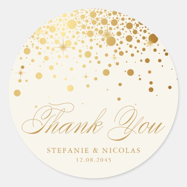 Sticker Rond Gold Foil Confetti Ivoire Mariage Merci (Devant)