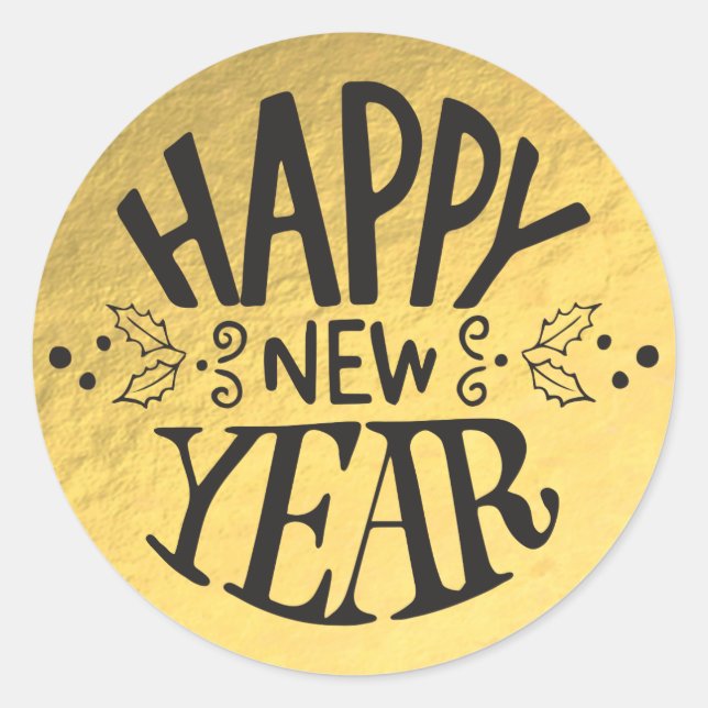 Sticker Rond Gold Foil de vacances Script de glam heureux Nouve (Devant)