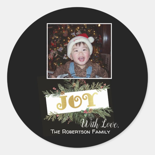 Sticker Rond Gold Foil JOIE Vacances Moderne PHOTO (Devant)
