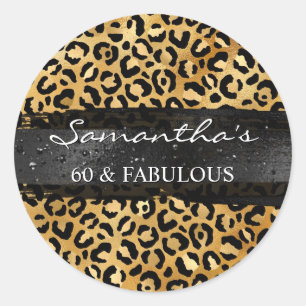 Sticker Rond Gold Foil Leopard Black Brush Stroke 60 & Fabuleux