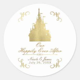 Sticker Rond Gold Foil Princess Castle Storybook Mariage